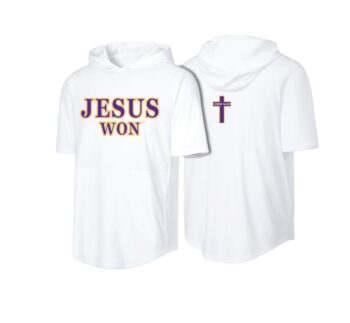 Short Sleeve Hoodie - White w Purple & Gold